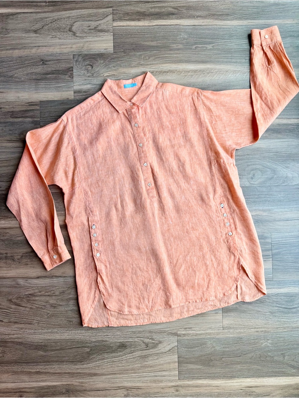 J McLaughlin Fallon Coral 100% Linen Popover Tunic Shirt Size M